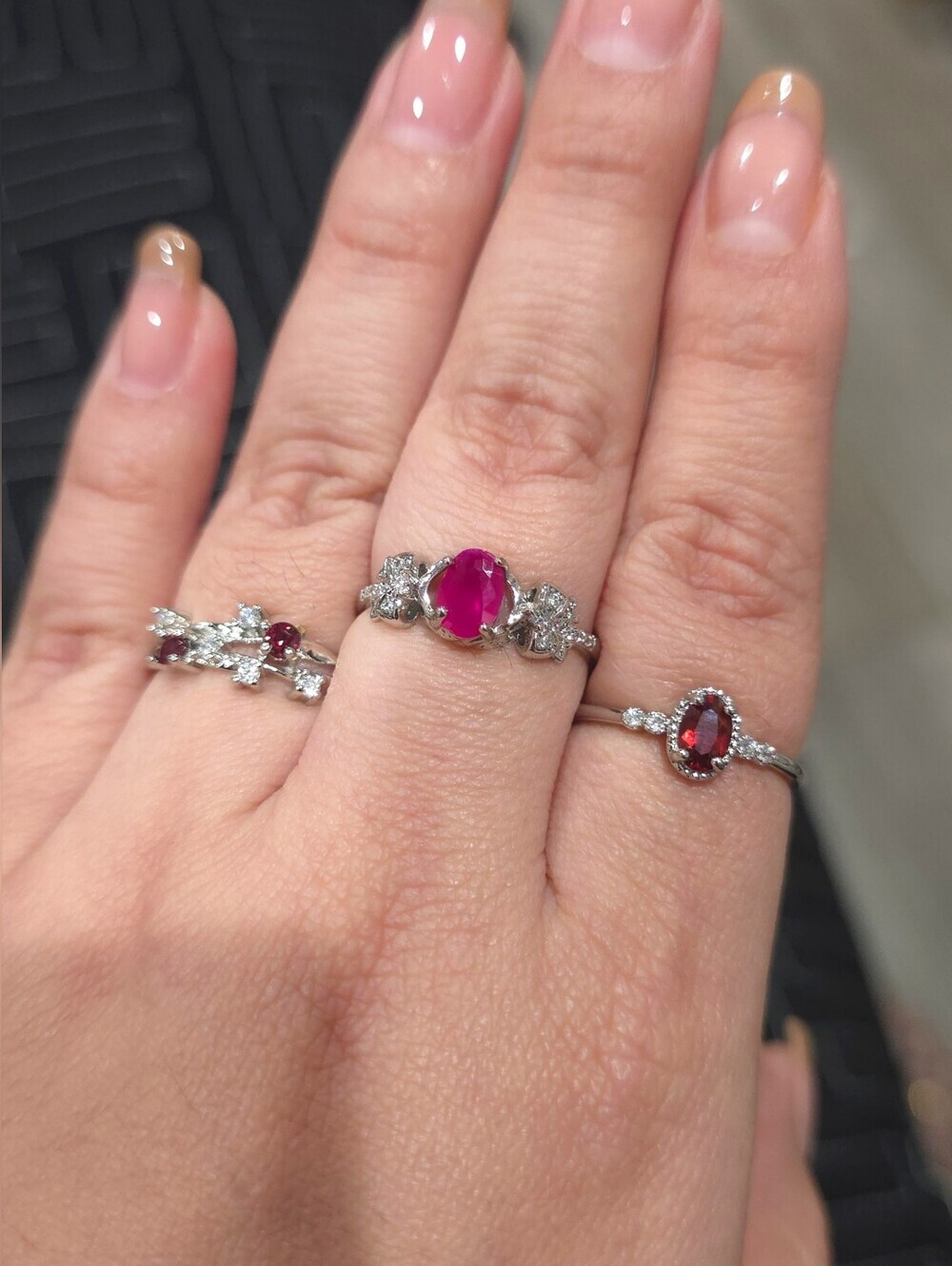 Classic Pink/Red Gemstone Crystal Ring Set in White Copper, Garnete, Pink Ruby